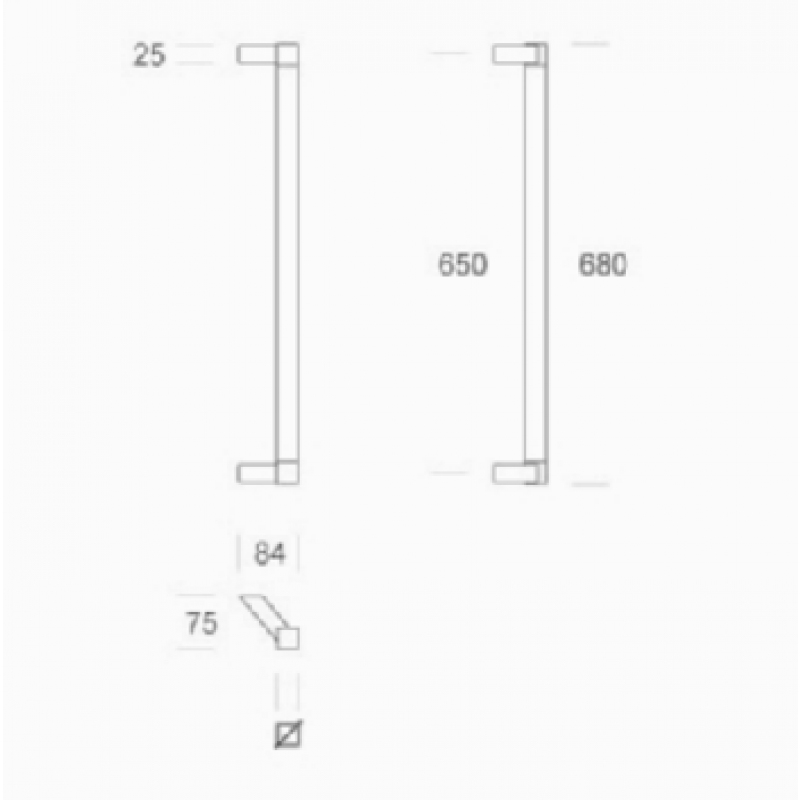 2CQ.621.065I pba Pull Handle in stainless steel AISI 316L with Square Profile
