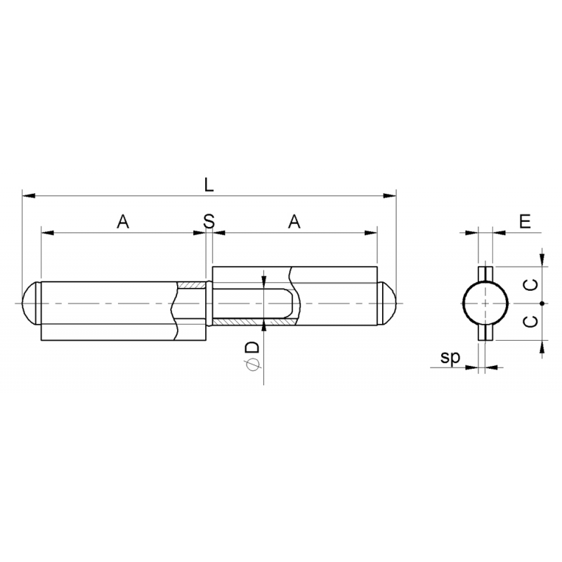 Plug Hinge to be Welded with 2 Wings and Fixed Pin Stainless Steel Combi Arialdo