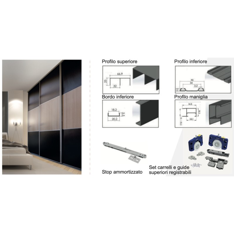 Walk-in Wardrobe Kit PlaKoSilent Pettiti for Wardrobes 2 or 3 Sliding Doors