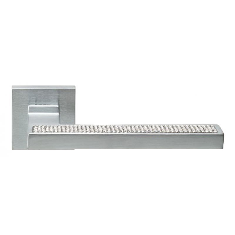 Sintesi Mesh Satin Chrome Door Handle on Rosette Linea Calì Crystal